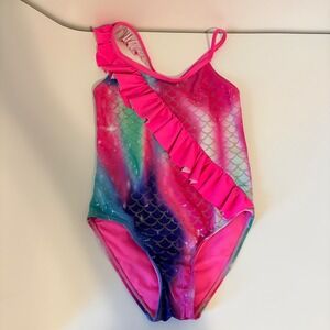 XOXO Swimsuit Mermaid Scale Ruffle One Piece Girls Size XS 4/5 Pink Blue